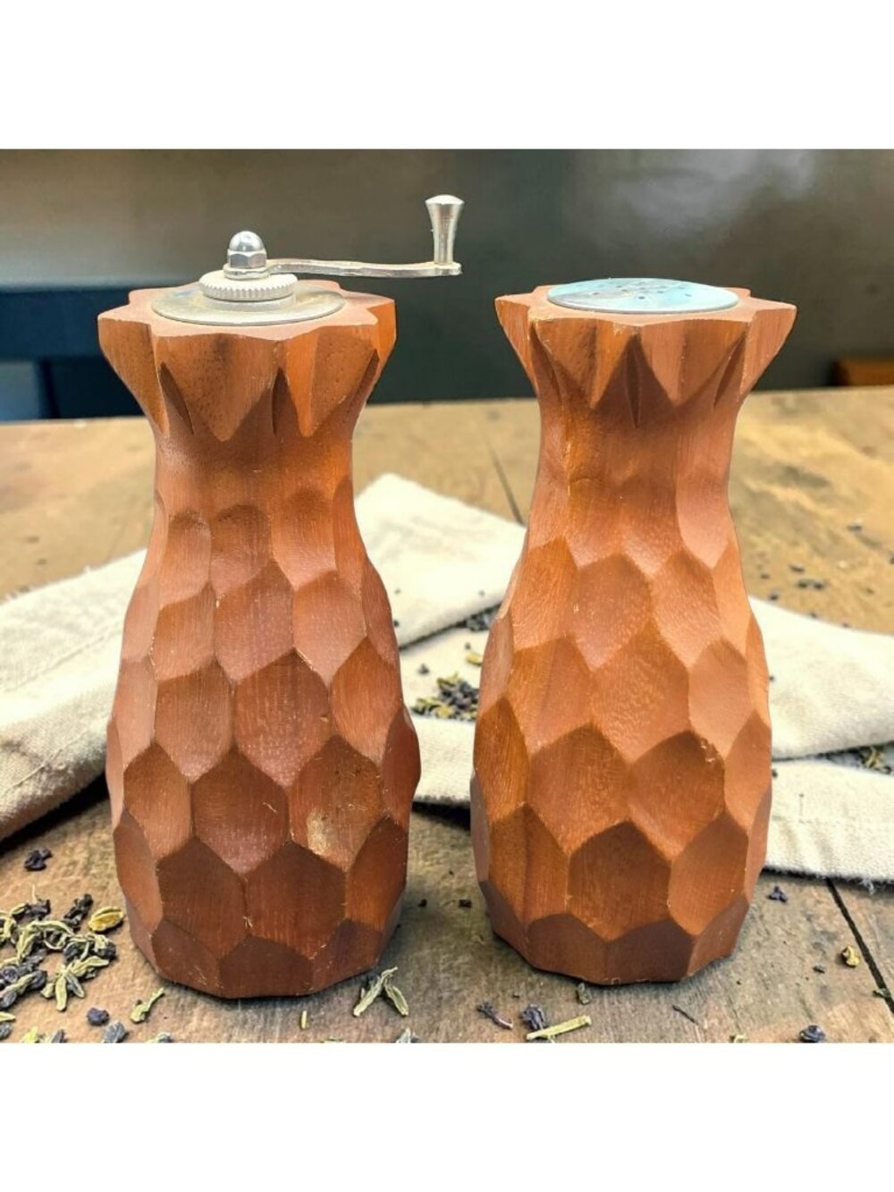 Vintage Bel Aire Pineapple Wood Salt Shaker & Pepper Mill 6" Tall Rustic MCM